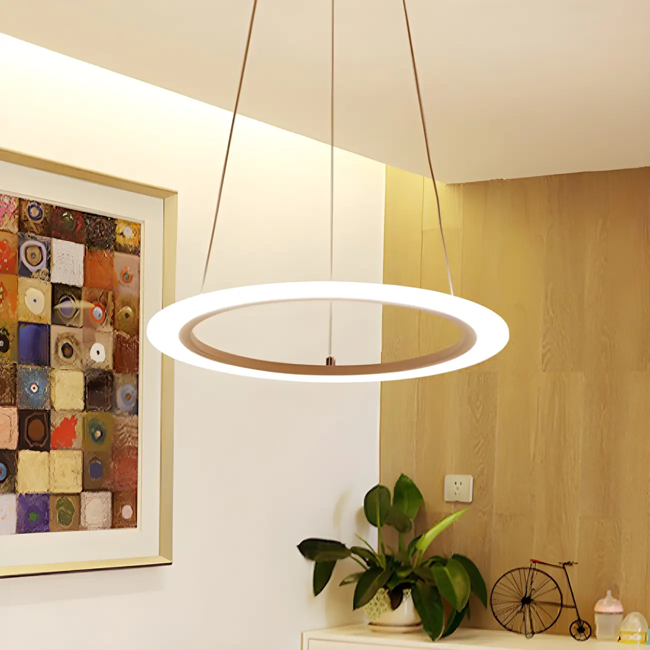 White Circular Modern Metal LED Pendant Chandelier Image - 3 | homeyfad