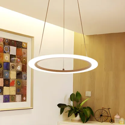 White Circular Modern Metal LED Pendant Chandelier Image - 3