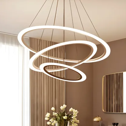 White Circular Modern Metal LED Pendant Chandelier Image - 6