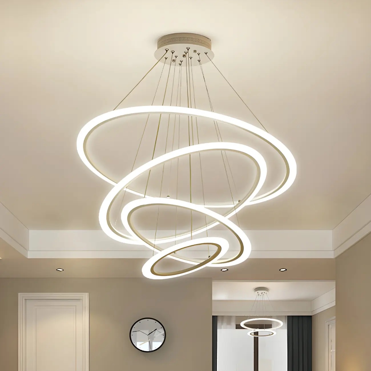 White Circular Modern Metal LED Pendant Chandelier Image - 7 | homeyfad