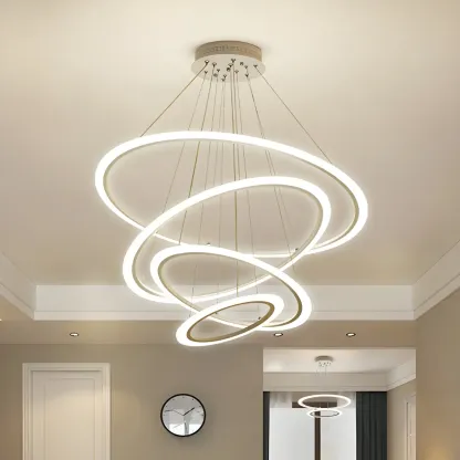 White Circular Modern Metal LED Pendant Chandelier Image - 7