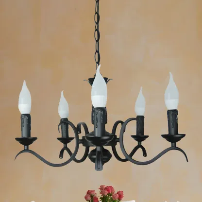 Industrial Black Metal Vintage Candelabra Chandelier Image - 11