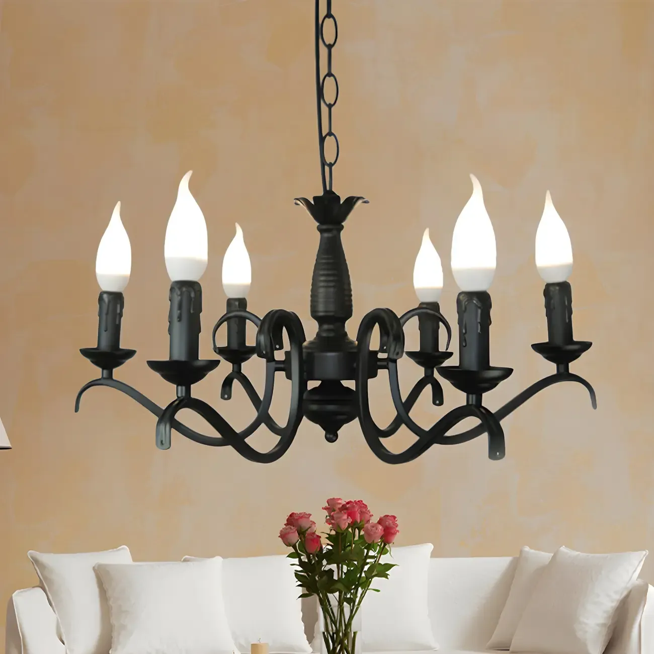 Industrial Black Metal Vintage Candelabra Chandelier Image - 7