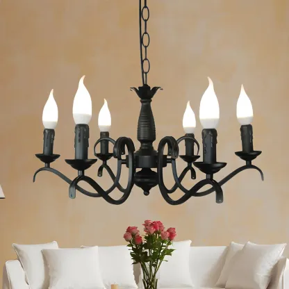 Industrial Black Metal Vintage Candelabra Chandelier Image - 7
