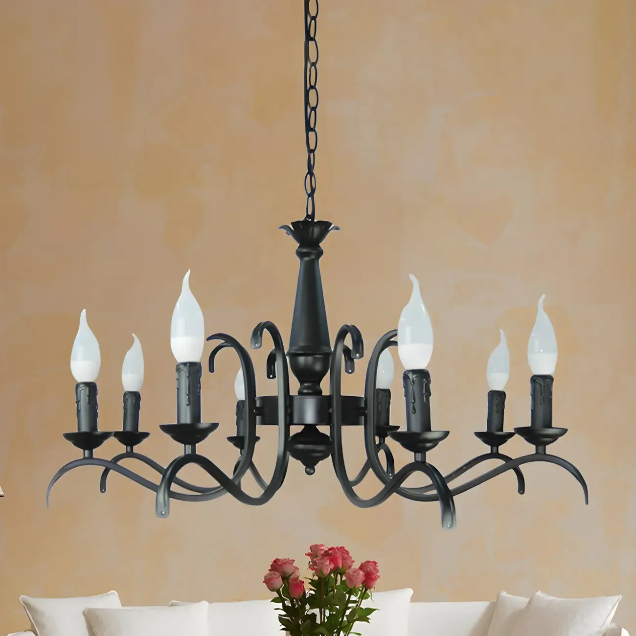 Industrial Black Metal Vintage Candelabra Chandelier Image - 8