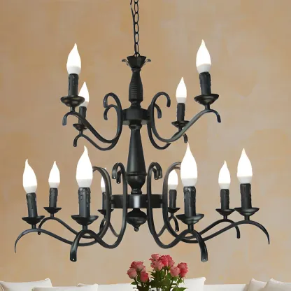 Industrial Black Metal Vintage Candelabra Chandelier Image - 12