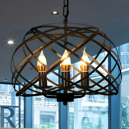 Vintage Stylish Open Cage Hanging Light with Candle 3 Heads Hanging Chandelier Light in Black