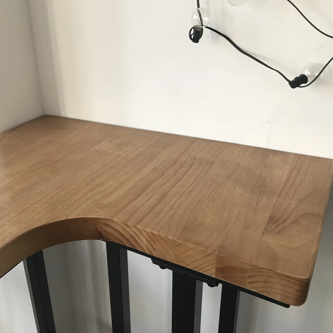 Industrial Natural Wooden Iron Trestle L-Shape Bar Tables Image - 7 | homeyfad