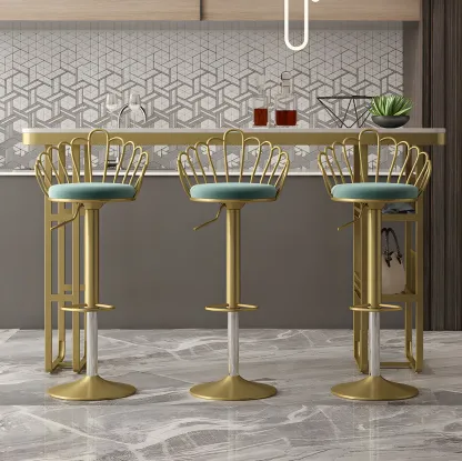 Glam Gold White Faux Marble Shelf Bar Tables Image - 3