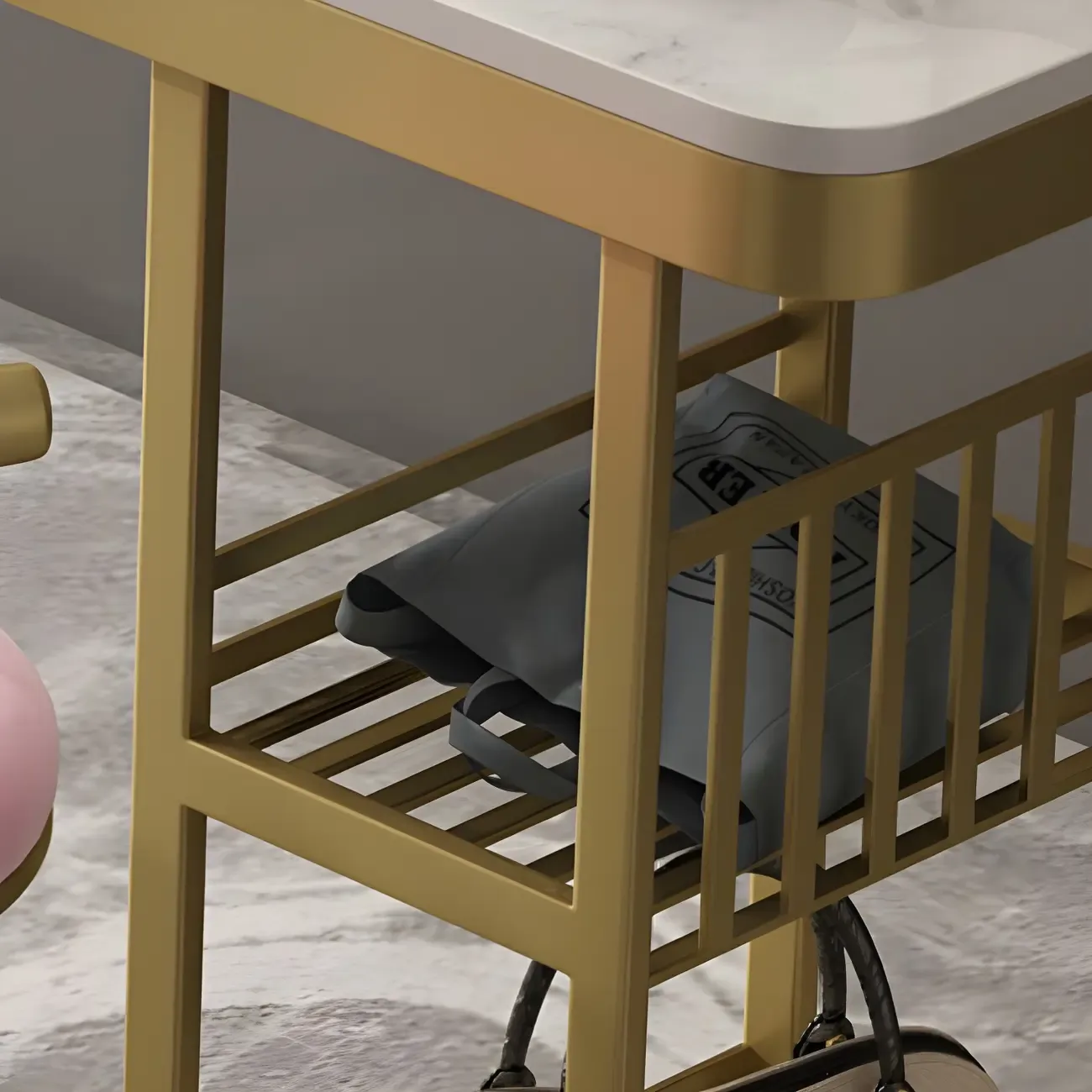 Glam Gold White Faux Marble Shelf Bar Tables Image - 6