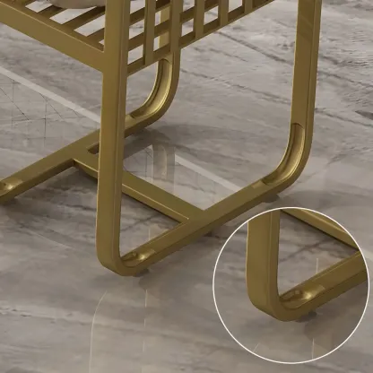 Glam Gold White Faux Marble Shelf Bar Tables Image - 7