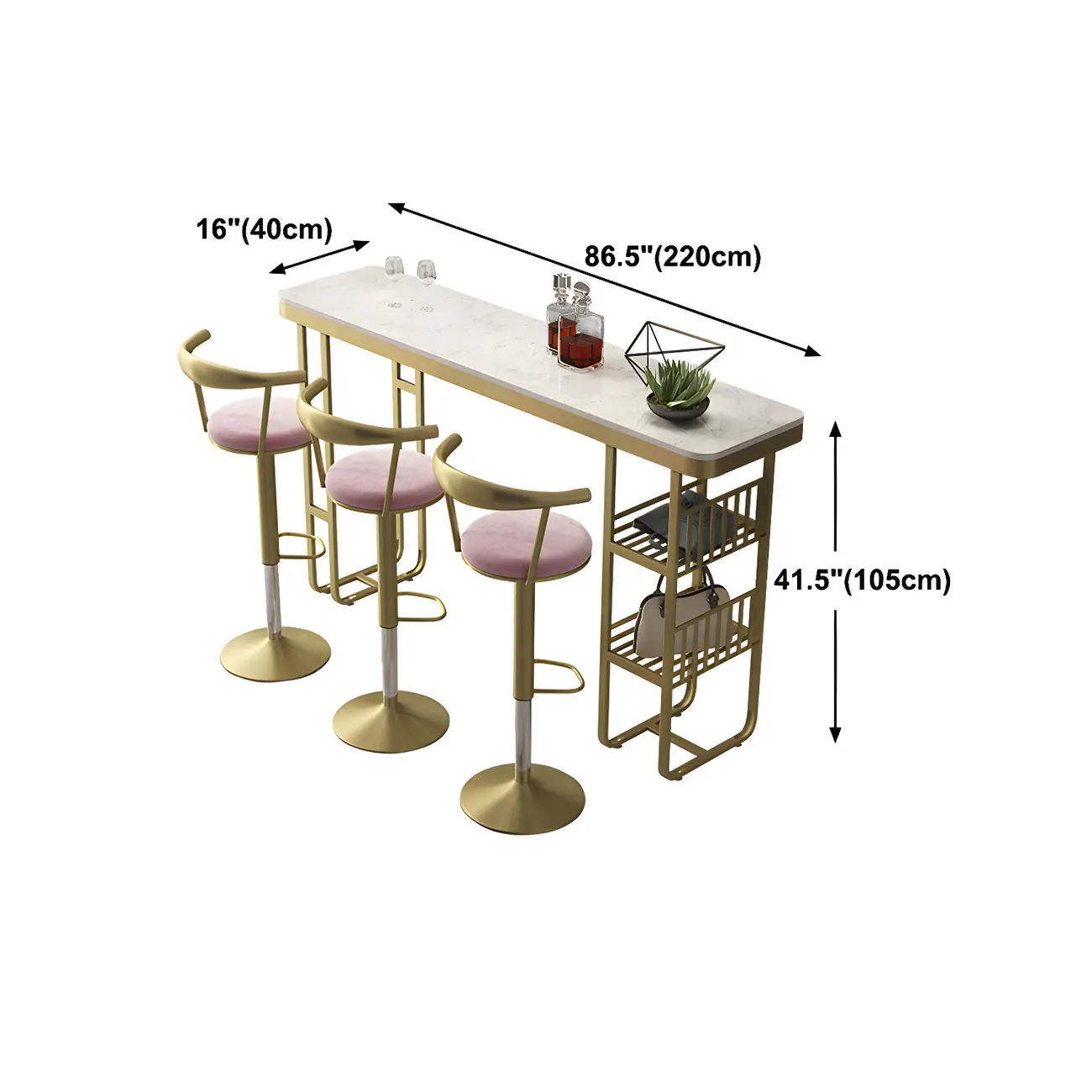 Glam Gold White Faux Marble Shelf Bar Tables Image - 13 | homeyfad