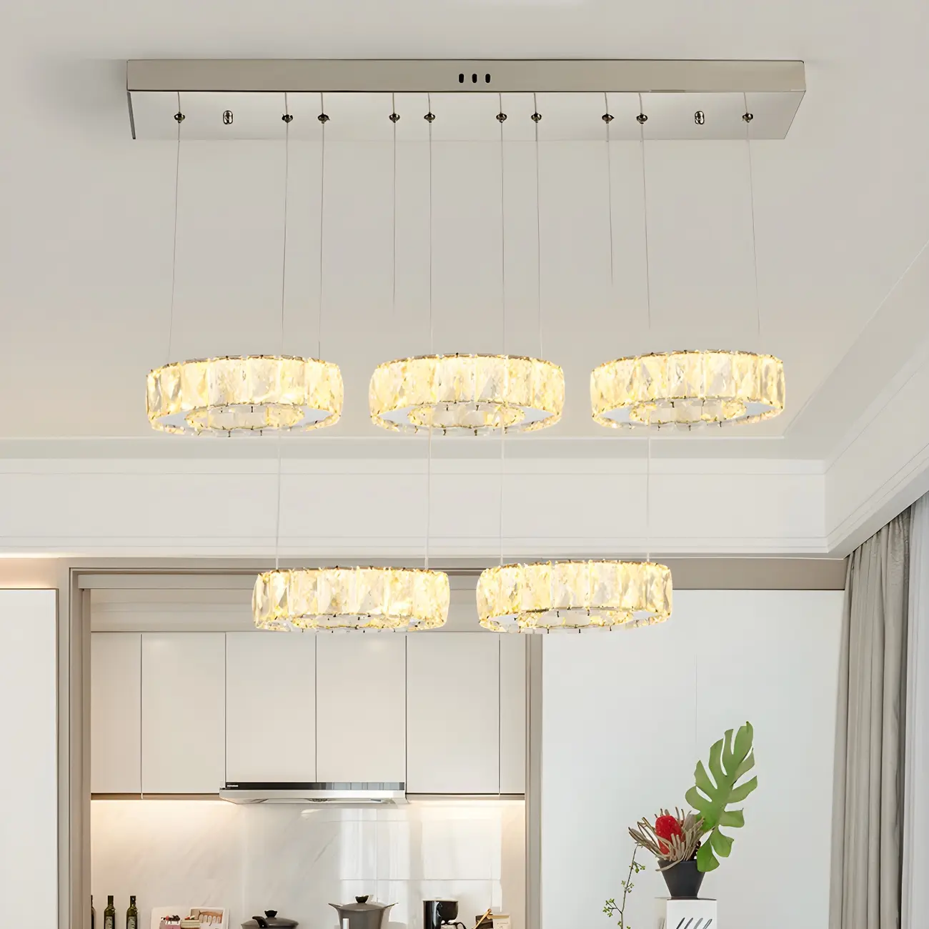 Elegant Crystal LED Kitchen Pendant Light with Remote Image - 1 | homeyfad