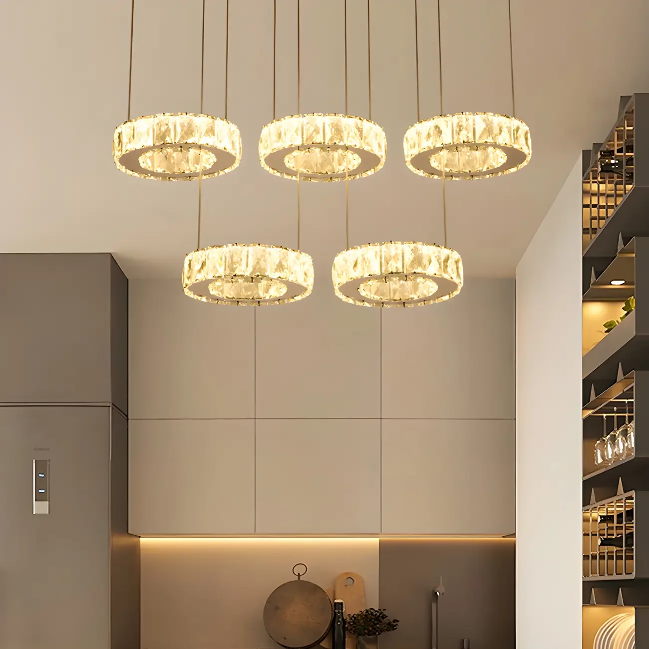 Elegant Crystal LED Kitchen Pendant Light with Remote Image - 5 | homeyfad