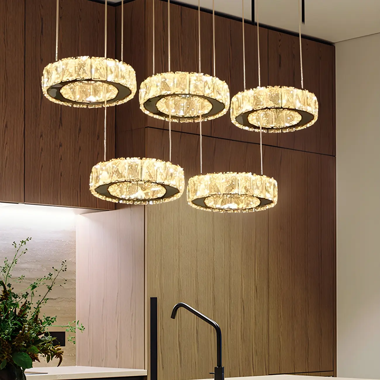 Elegant Crystal LED Kitchen Pendant Light with Remote Image - 6 | homeyfad