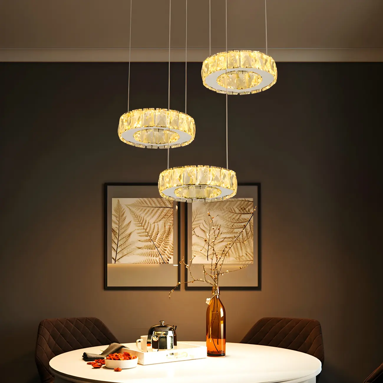 Elegant Crystal LED Kitchen Pendant Light with Remote Image - 2 | homeyfad