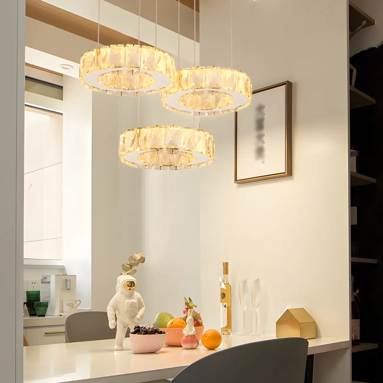 Elegant Crystal LED Kitchen Pendant Light with Remote Image - 14 | homeyfad