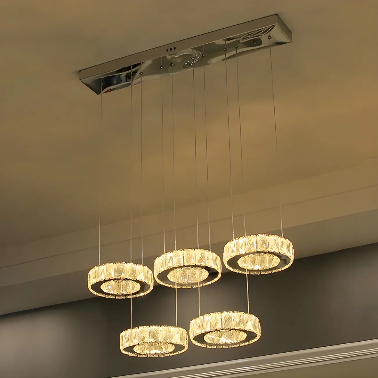 Elegant Crystal LED Kitchen Pendant Light with Remote Image - 16 | homeyfad