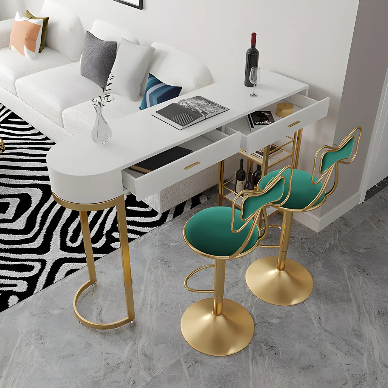 Glam White Free Form Gold Iron Storage Bar Tables Image - 1 | homeyfad