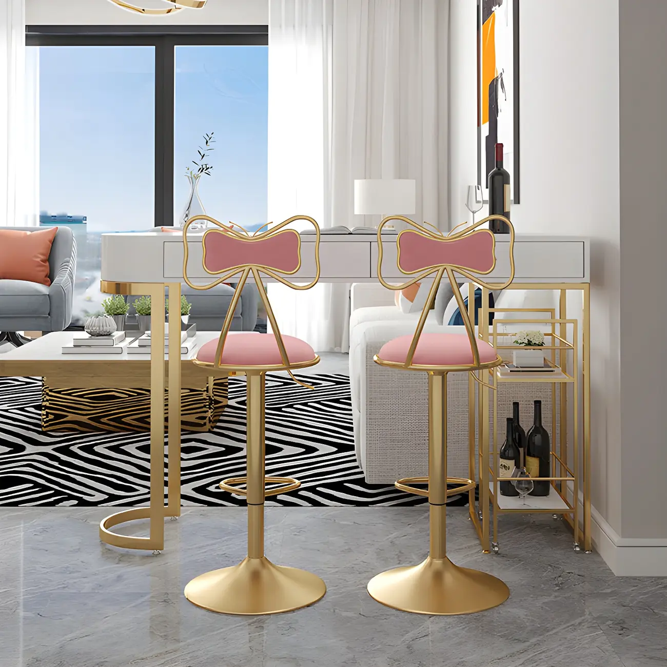 Glam White Free Form Gold Iron Storage Bar Tables Image - 2 | homeyfad