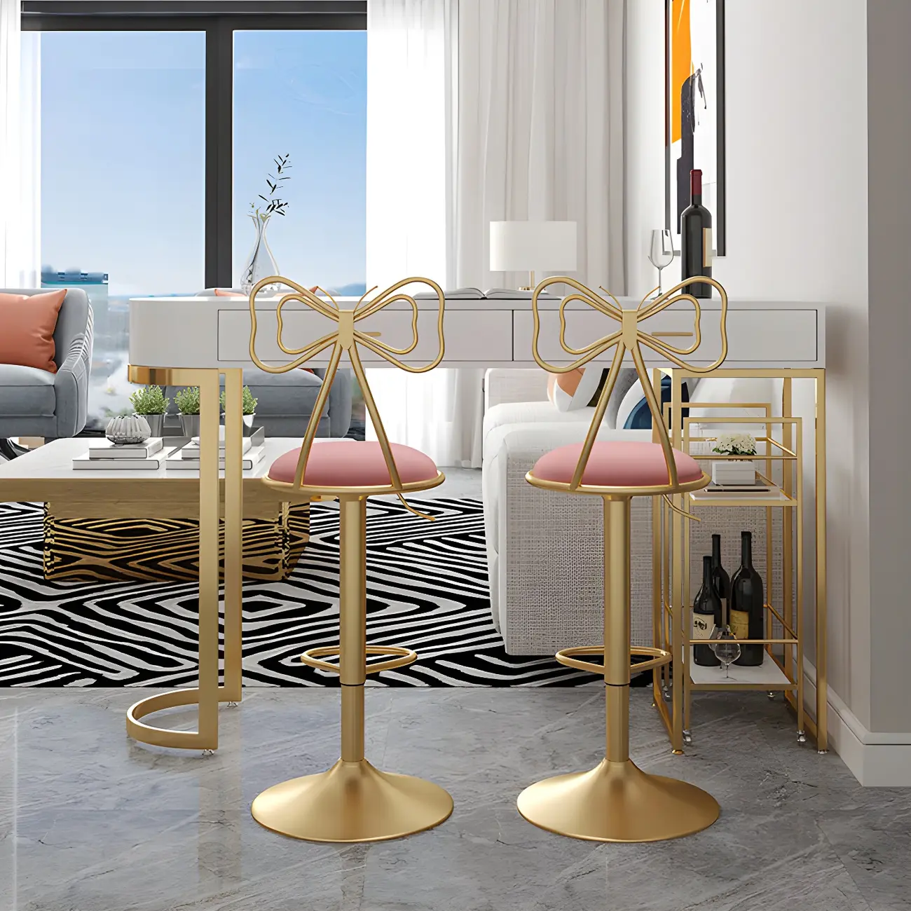 Glam White Free Form Gold Iron Storage Bar Tables Image - 3 | homeyfad