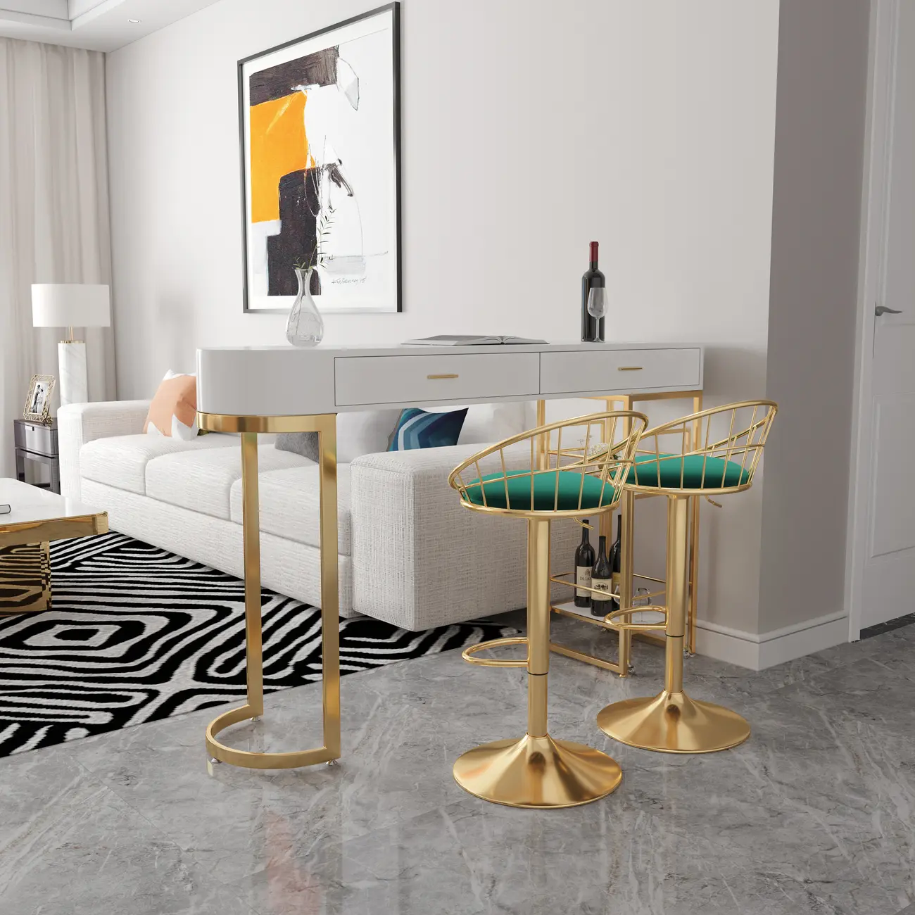 Glam White Free Form Gold Iron Storage Bar Tables Image - 4 | homeyfad