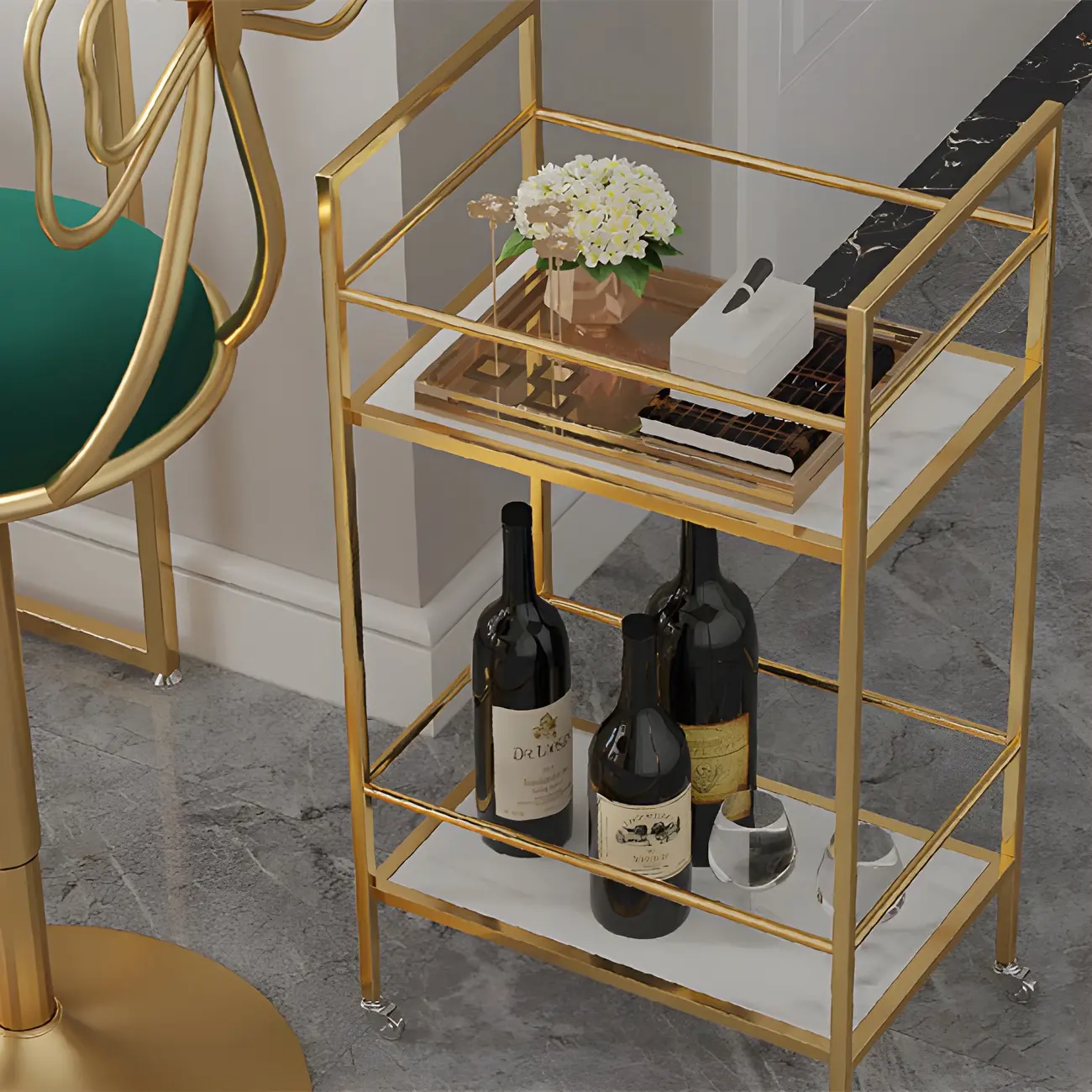 Glam White Free Form Gold Iron Storage Bar Tables Image - 8 | homeyfad