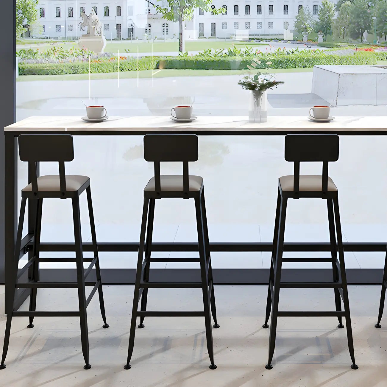 Rectangular White Marble Top Bar Tables with Iron Base Image - 6 | homeyfad