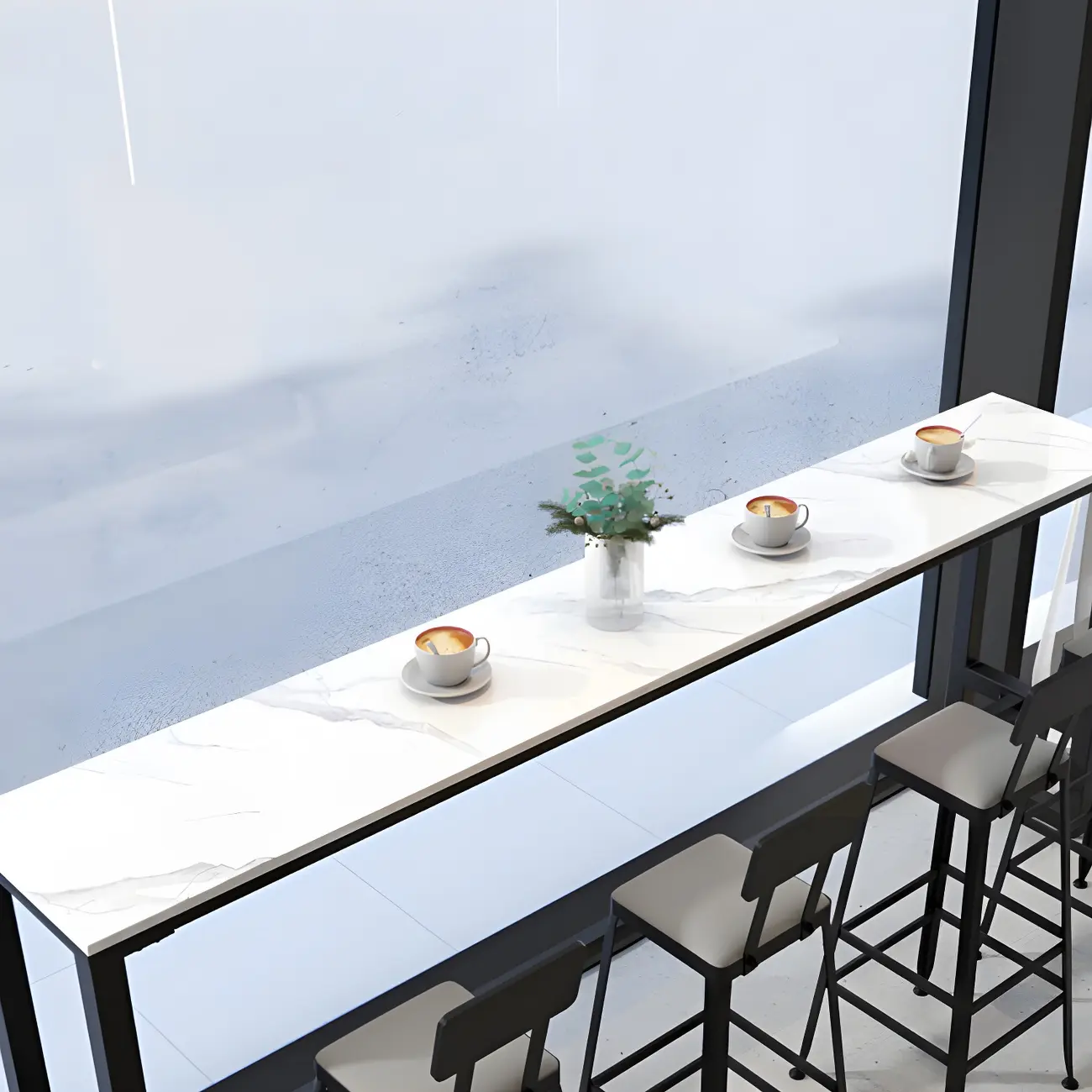 Rectangular White Marble Top Bar Tables with Iron Base Image - 7 | homeyfad