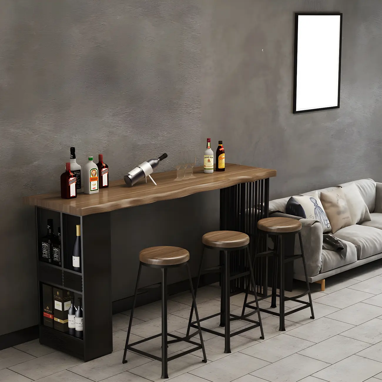 Modern Brown Gold Wooden Iron Storage Bar Tables Image - 2 | homeyfad