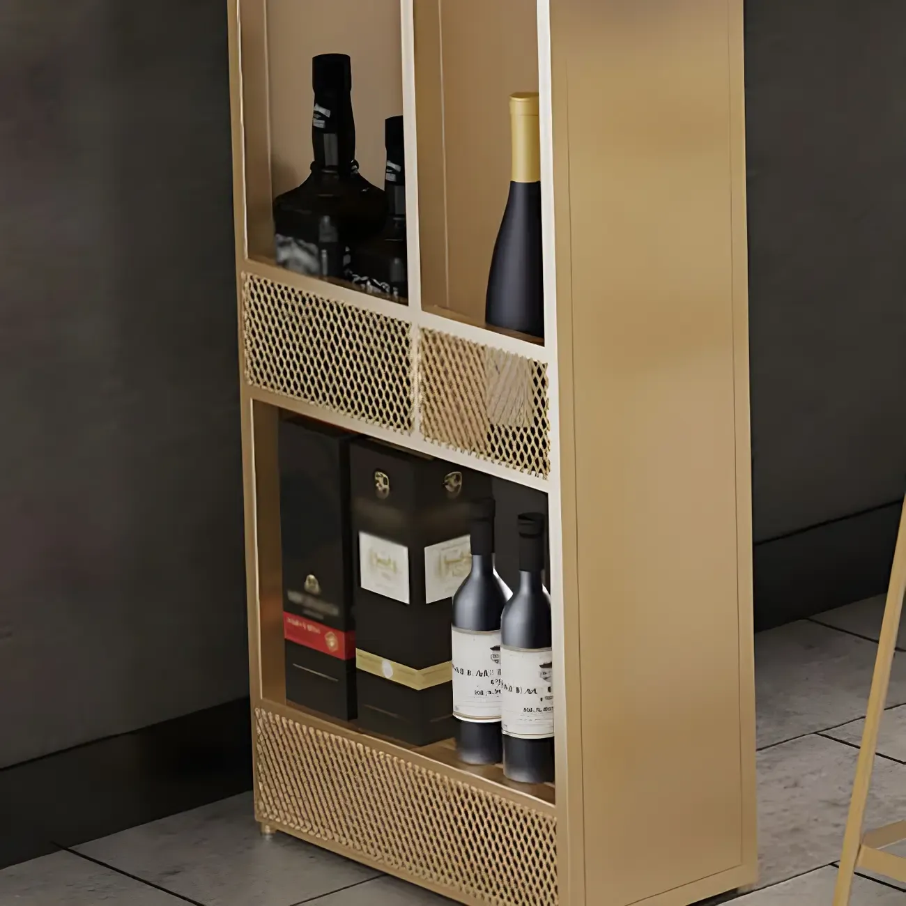 Modern Brown Gold Wooden Iron Storage Bar Tables Image - 8