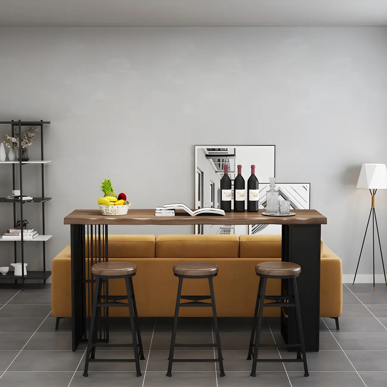 Modern Brown Gold Wooden Iron Storage Bar Tables Image - 9 | homeyfad