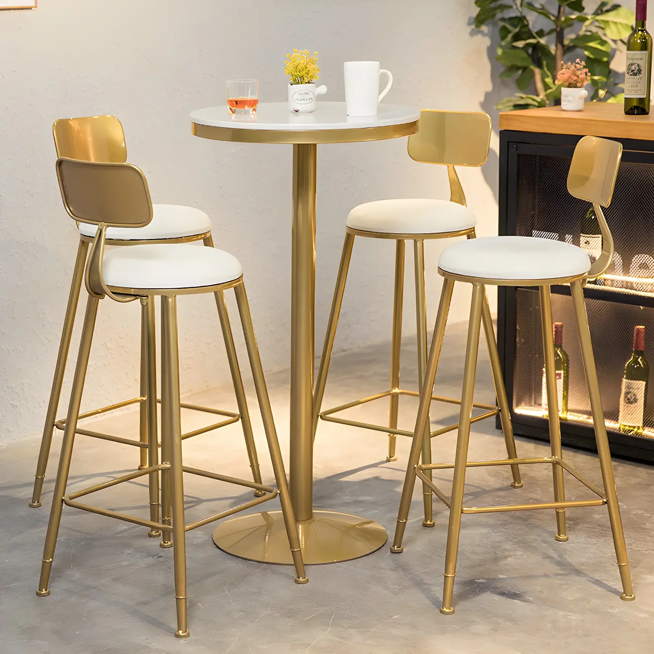 Glam Gold Faux Marble Pedestal Bar Tables for Bistro Image - 1 | homeyfad