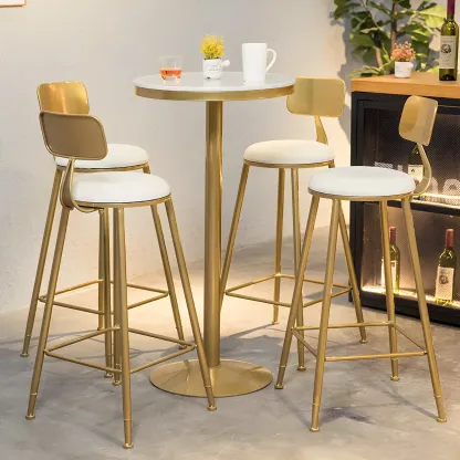 Glam Gold Faux Marble Pedestal Bar Tables for Bistro Image - 1