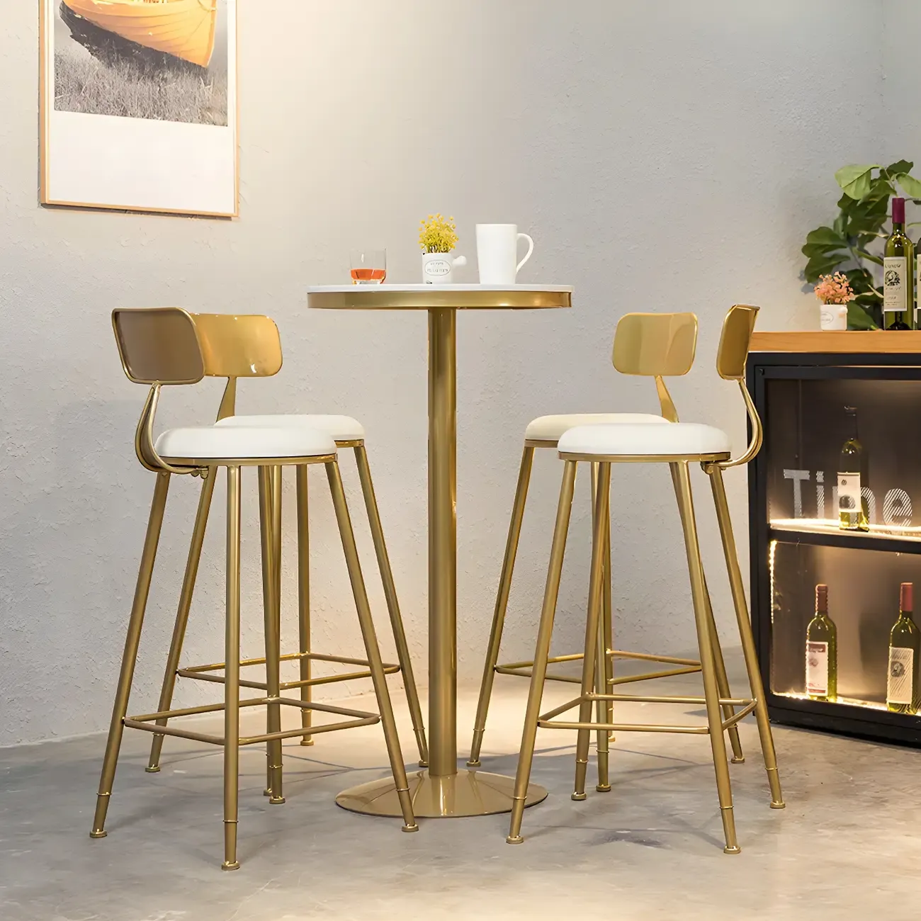 Glam Gold Faux Marble Pedestal Bar Tables for Bistro Image - 3