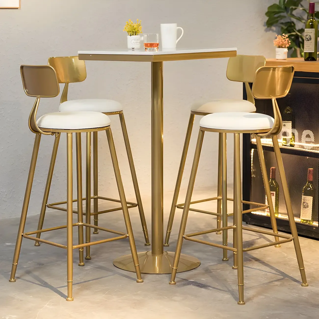 Glam Gold Faux Marble Pedestal Bar Tables for Bistro Image - 4