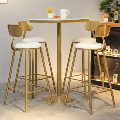 Glam Gold Faux Marble Pedestal Bar Tables for Bistro Image - 4