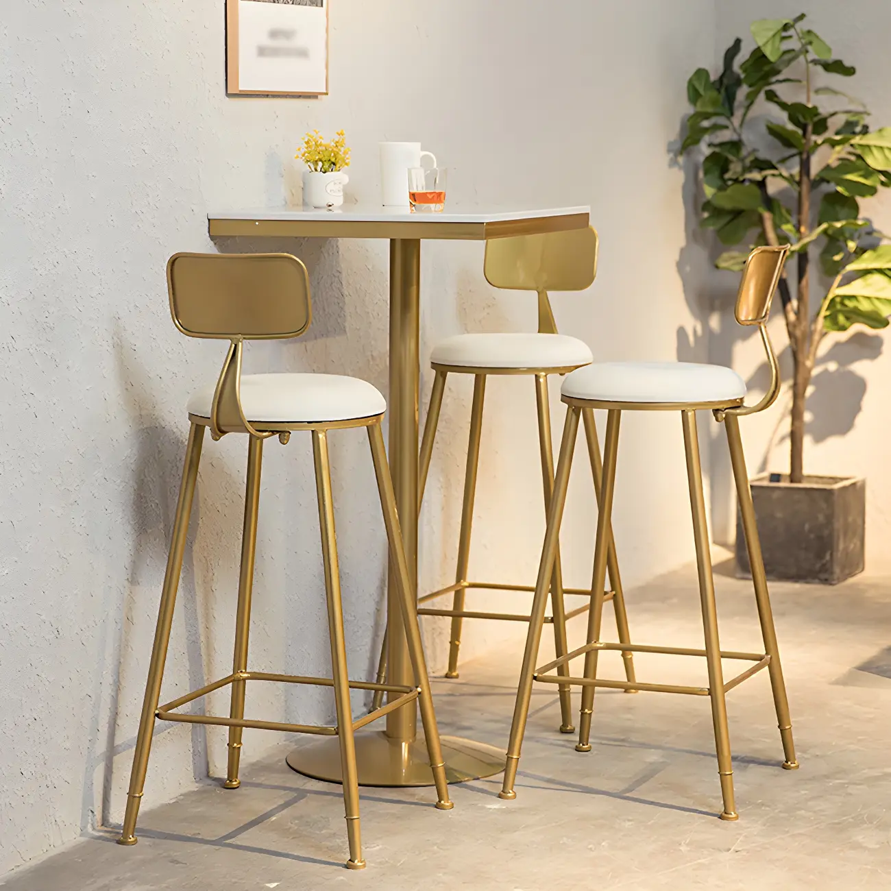 Glam Gold Faux Marble Pedestal Bar Tables for Bistro Image - 5 | homeyfad