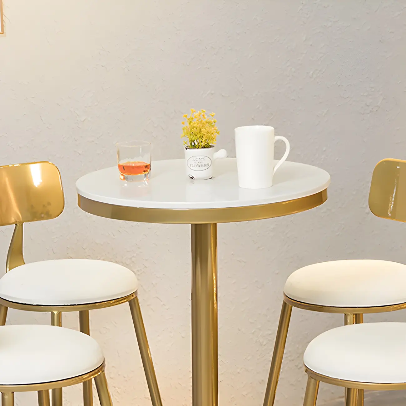 Glam Gold Faux Marble Pedestal Bar Tables for Bistro Image - 8 | homeyfad