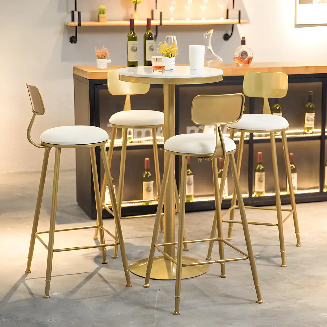 Glam Gold Faux Marble Pedestal Bar Tables for Bistro Image - 11
