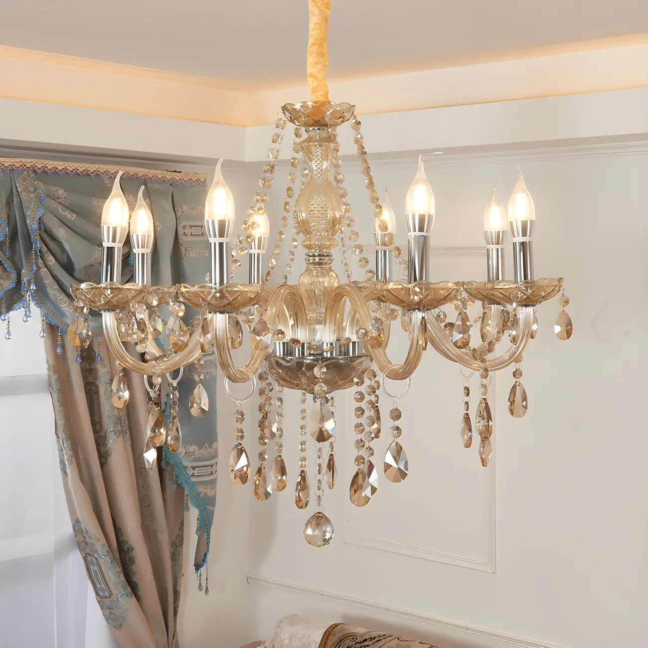 Mid-Century Large Candelabra Crystal Chandelier in 1/2 Tier Image - 1 | homeyfad