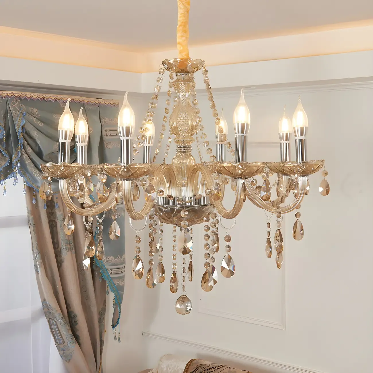 Mid-Century Large Candelabra Crystal Chandelier in 1/2 Tier Image - 1