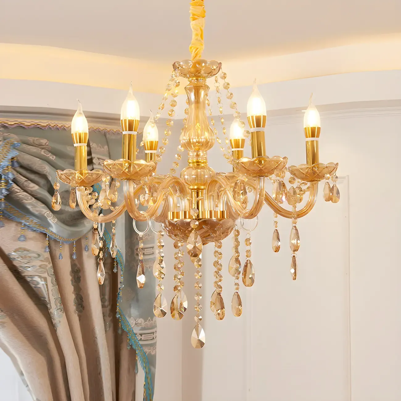 Mid-Century Large Candelabra Crystal Chandelier in 1/2 Tier Image - 2