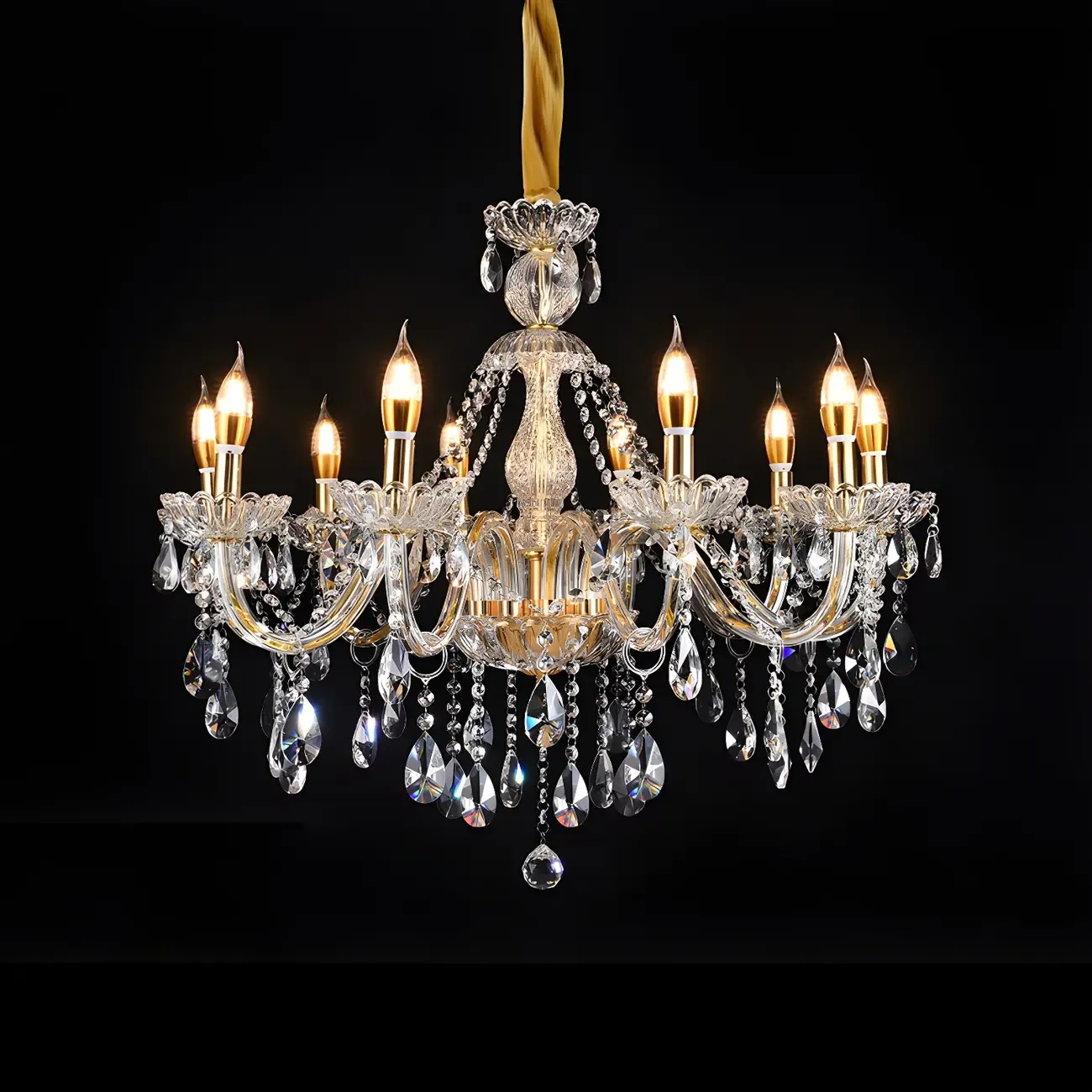 Mid-Century Large Candelabra Crystal Chandelier in 1/2 Tier Image - 13