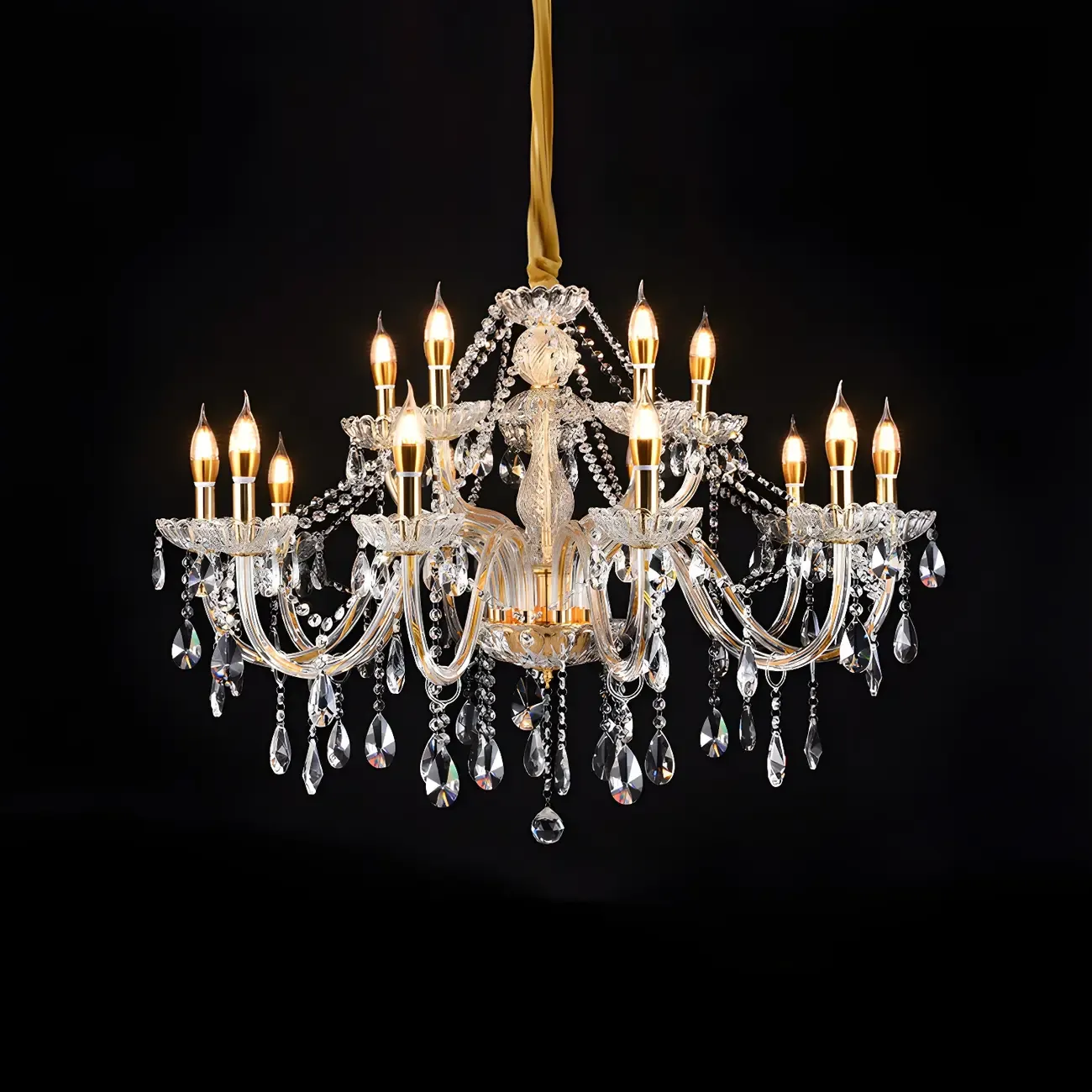 Mid-Century Large Candelabra Crystal Chandelier in 1/2 Tier Image - 18