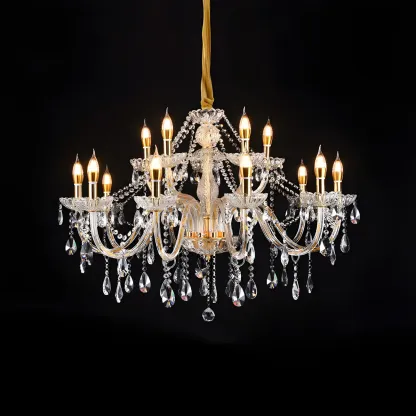 Mid-Century Large Candelabra Crystal Chandelier in 1/2 Tier Image - 18