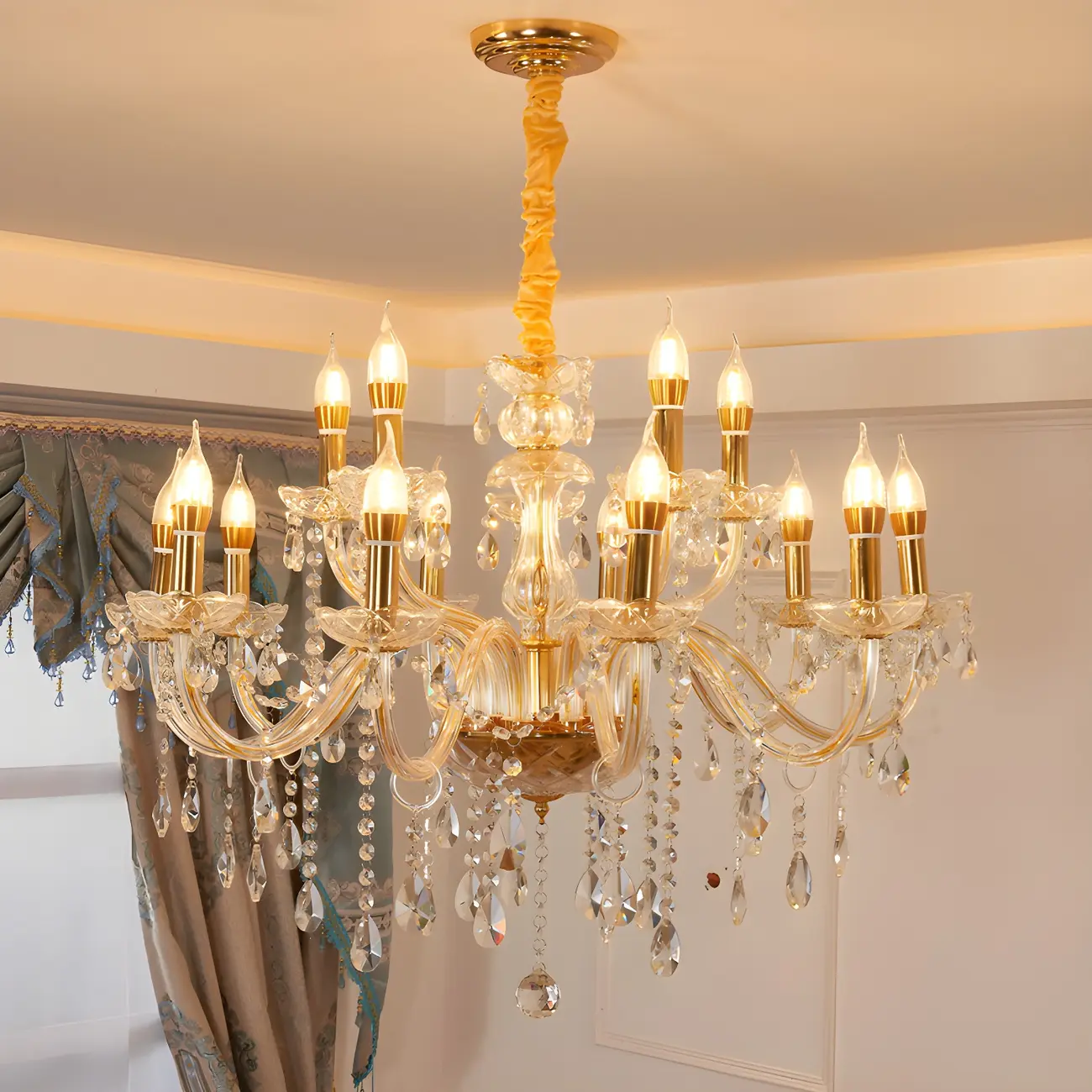 Mid-Century Large Candelabra Crystal Chandelier in 1/2 Tier Image - 21 | homeyfad