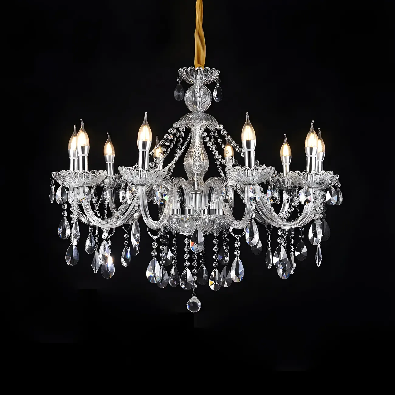 Mid-Century Large Candelabra Crystal Chandelier in 1/2 Tier Image - 24