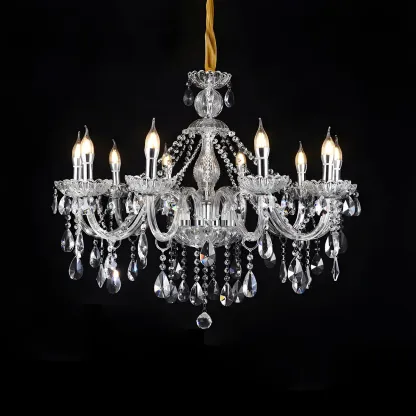 Mid-Century Large Candelabra Crystal Chandelier in 1/2 Tier Image - 24