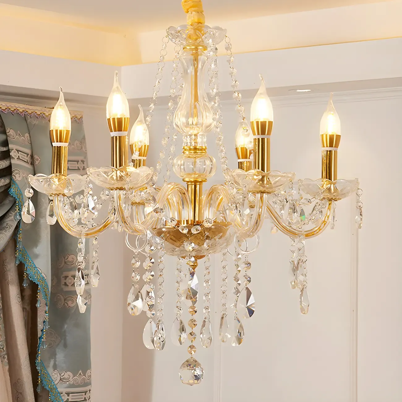 Mid-Century Large Candelabra Crystal Chandelier in 1/2 Tier Image - 25